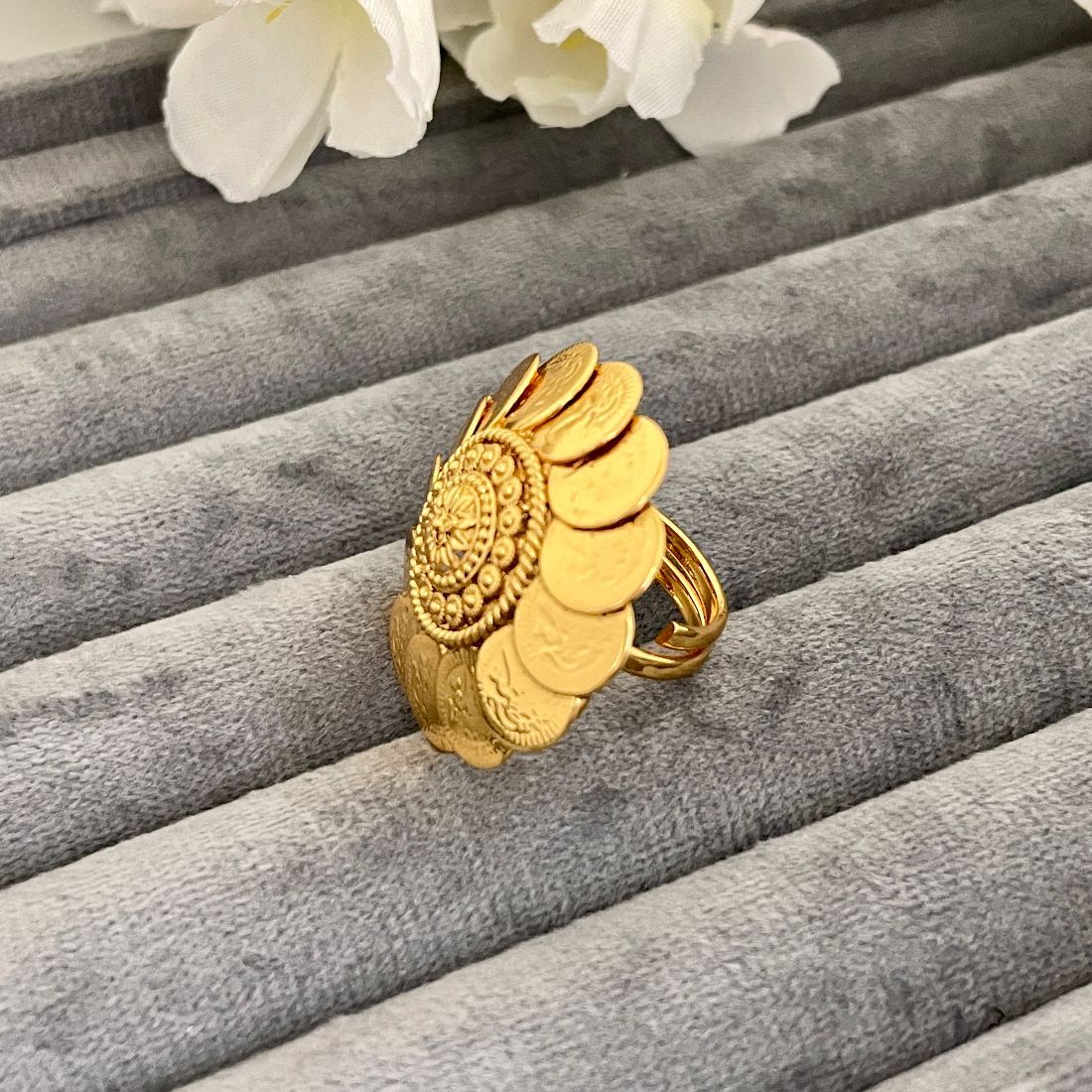 Gold Plated Goddess Laxmi Adjustable Finger Ring