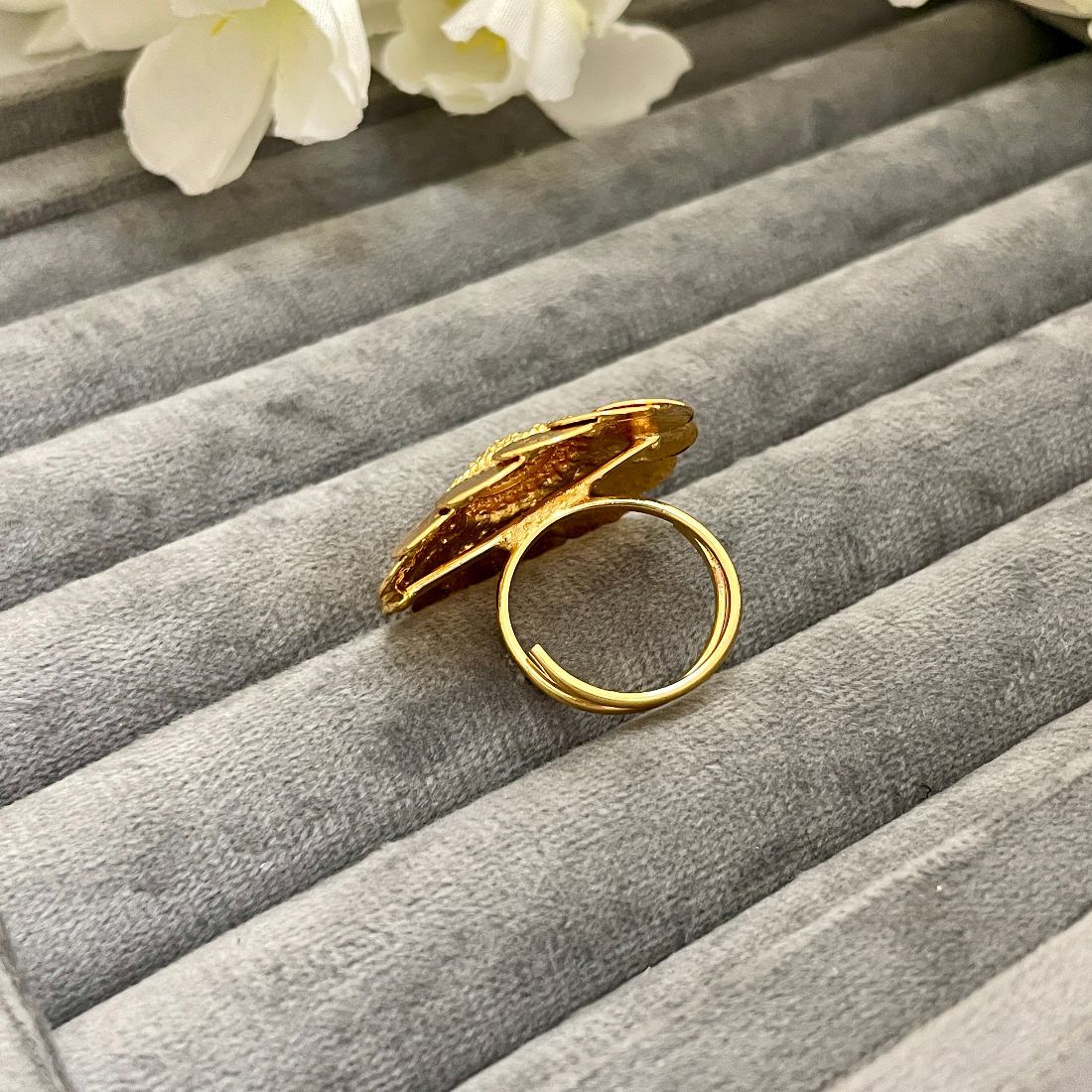 Gold Plated Goddess Laxmi Adjustable Finger Ring