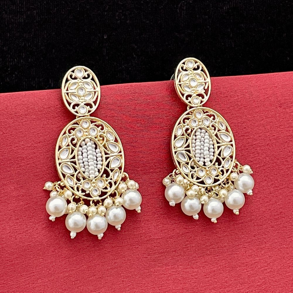 Gold Plated Kundan & Pearl Studded Dangler Earrings