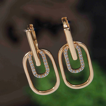 Gold Plated Link Drop Earrings, CZ Stone Studded Dangle Earrings For Women (MTAR1074)