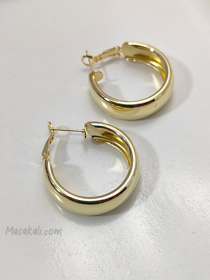 Gold Toned Minimalist Hoop Earrings Chunky Daily Wear Earrings
