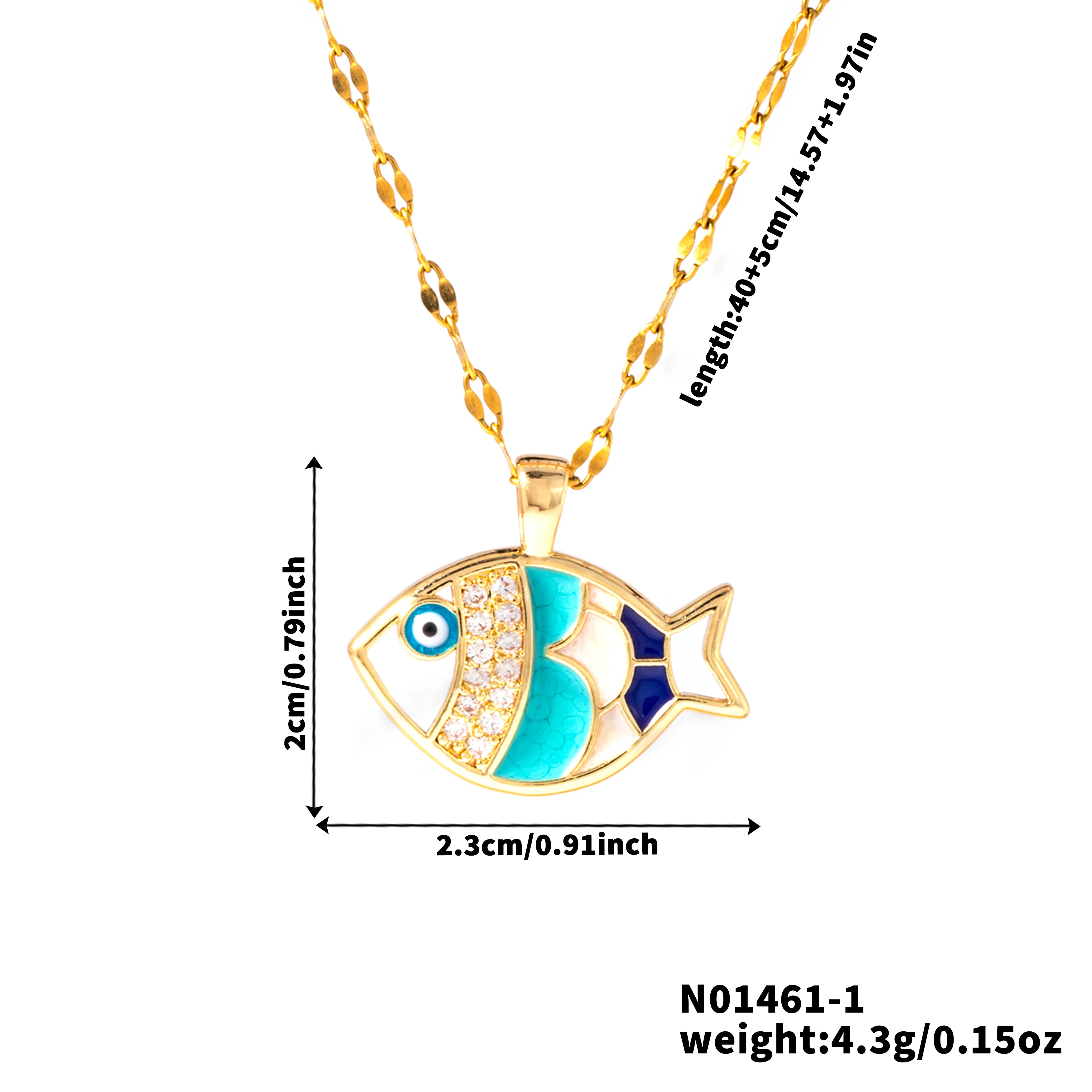 Golden Anti-Tarnish AD Studded Fish Design Pendant Necklace