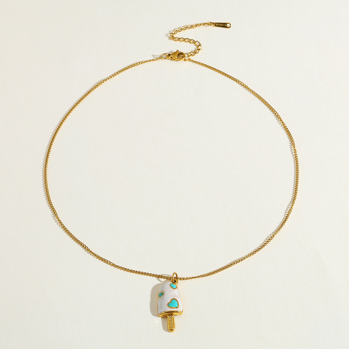 Golden Anti-Tarnish Embossed Heart Ice Cream Pendant Necklace, Blue