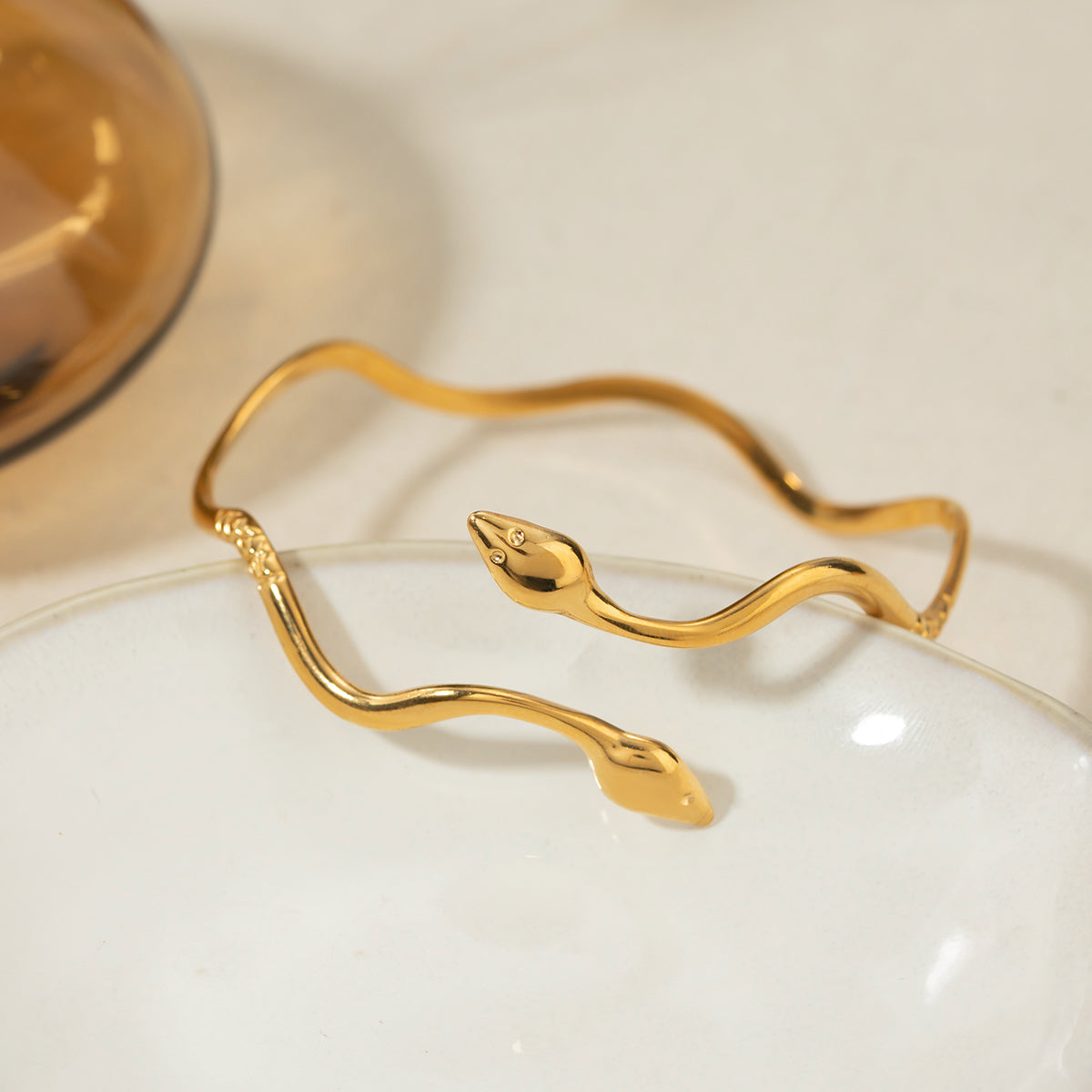Golden Anti-Tarnish Waterproof Ripple Snake Cuff Bracelet