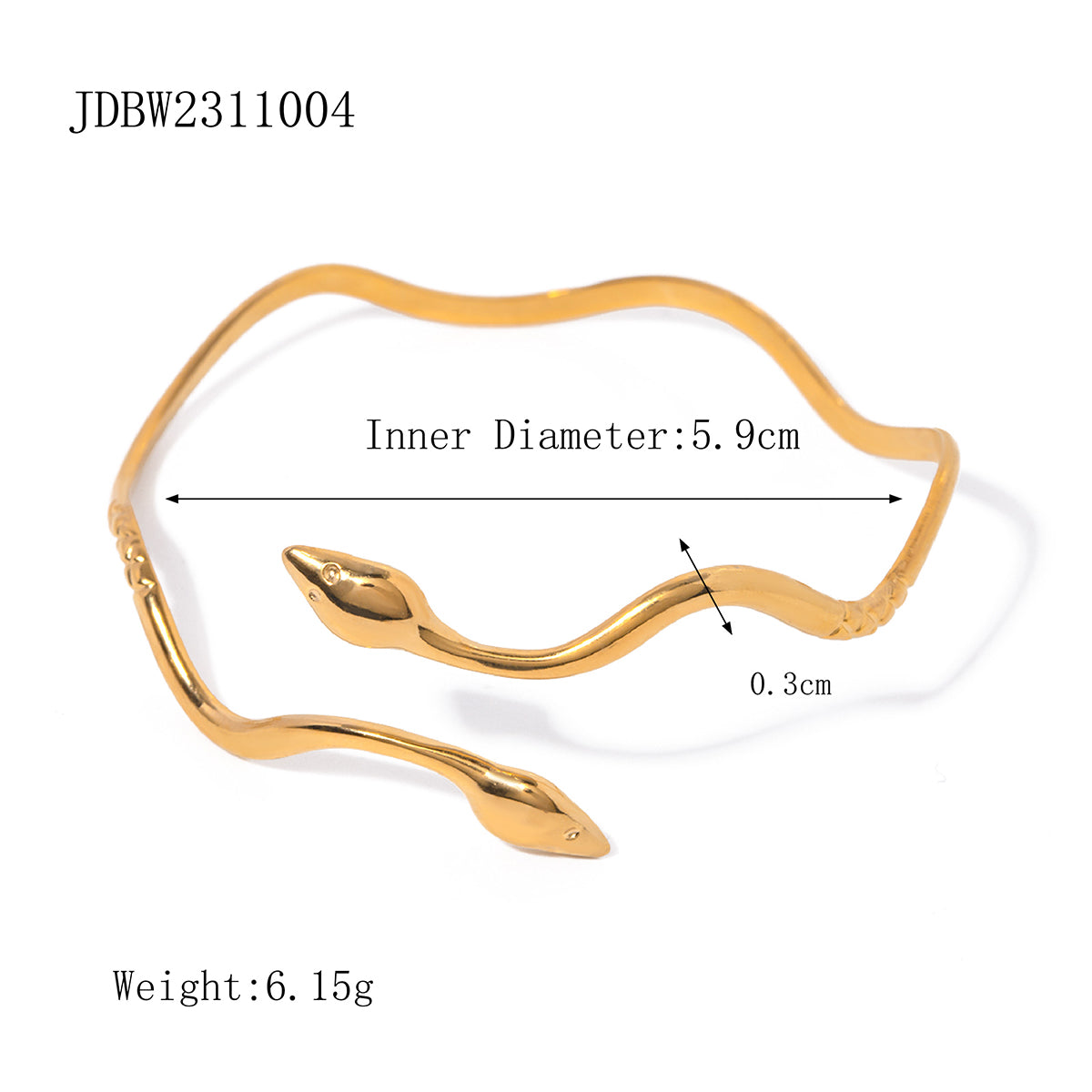 Golden Anti-Tarnish Waterproof Ripple Snake Cuff Bracelet