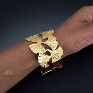 Golden Ginkgo Leaf Design Western Cuff Kada Bracelet