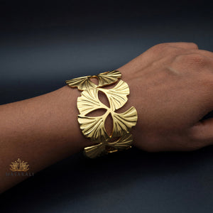 Golden Ginkgo Leaf Design Western Cuff Kada Bracelet