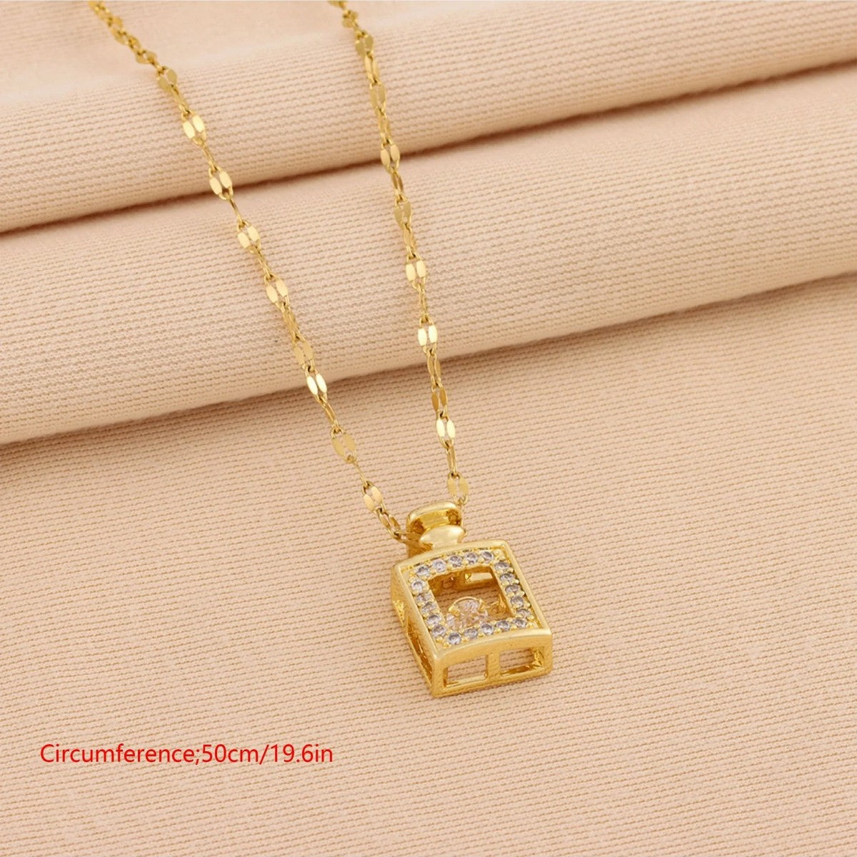 Golden Perfume Bottle Dancing Diamond Pendant Necklace