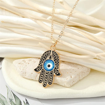 Hamsa Evil Eye Necklace, Hand Of Fatima Charm Pendant With Chain (MURB1001)