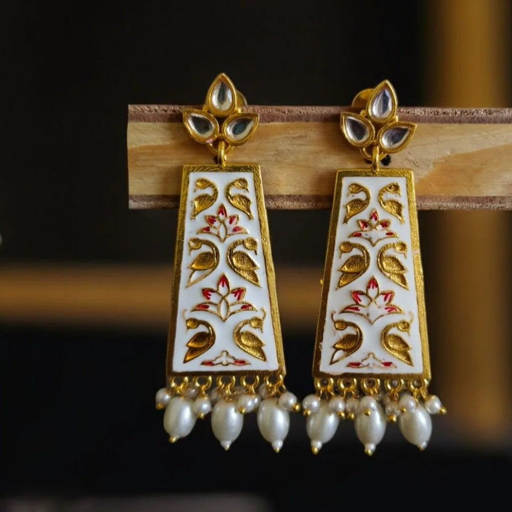 Hand-Painted Meenakari Artwork Beaded Dangler Earrings