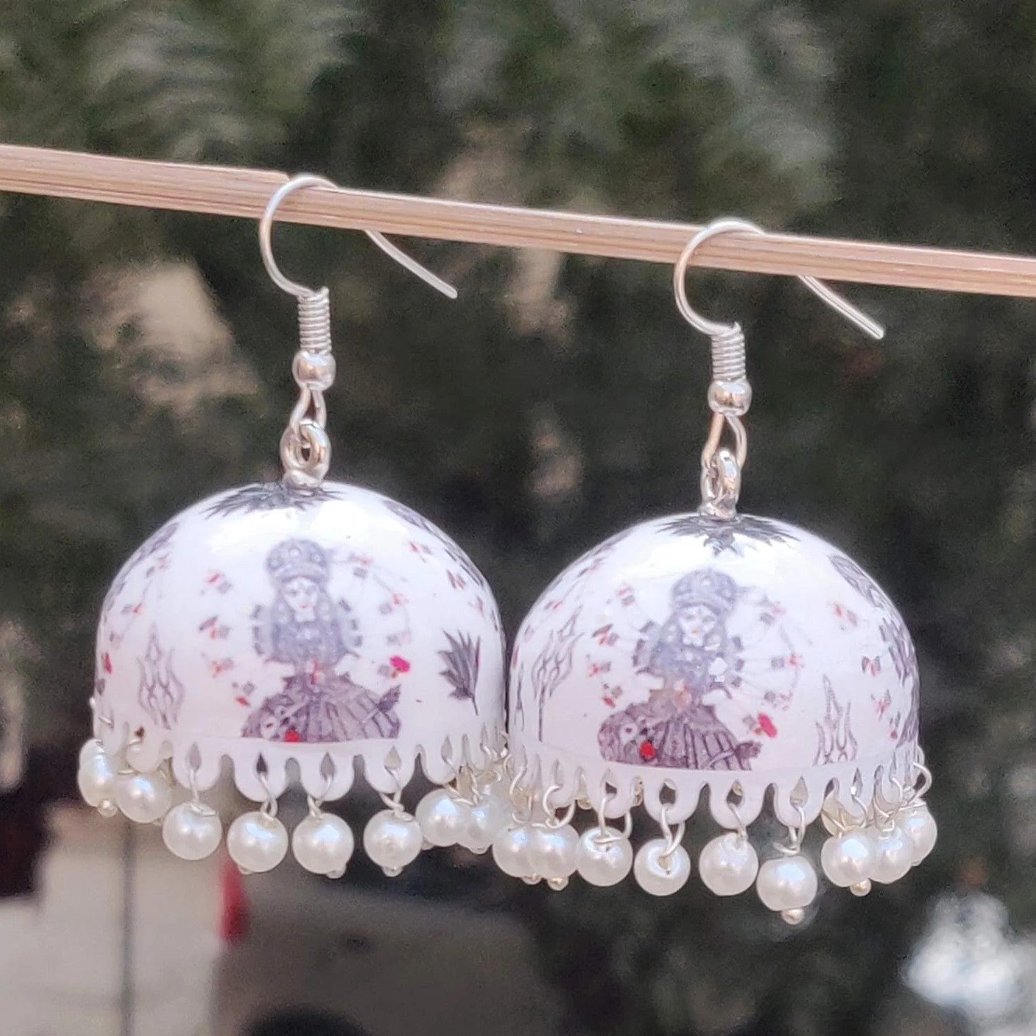 Hand-Painted Meenakari Ashtabhuja Durga Maa Jhumka Earrings