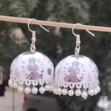 Hand-Painted Meenakari Ashtabhuja Durga Maa Jhumka Earrings