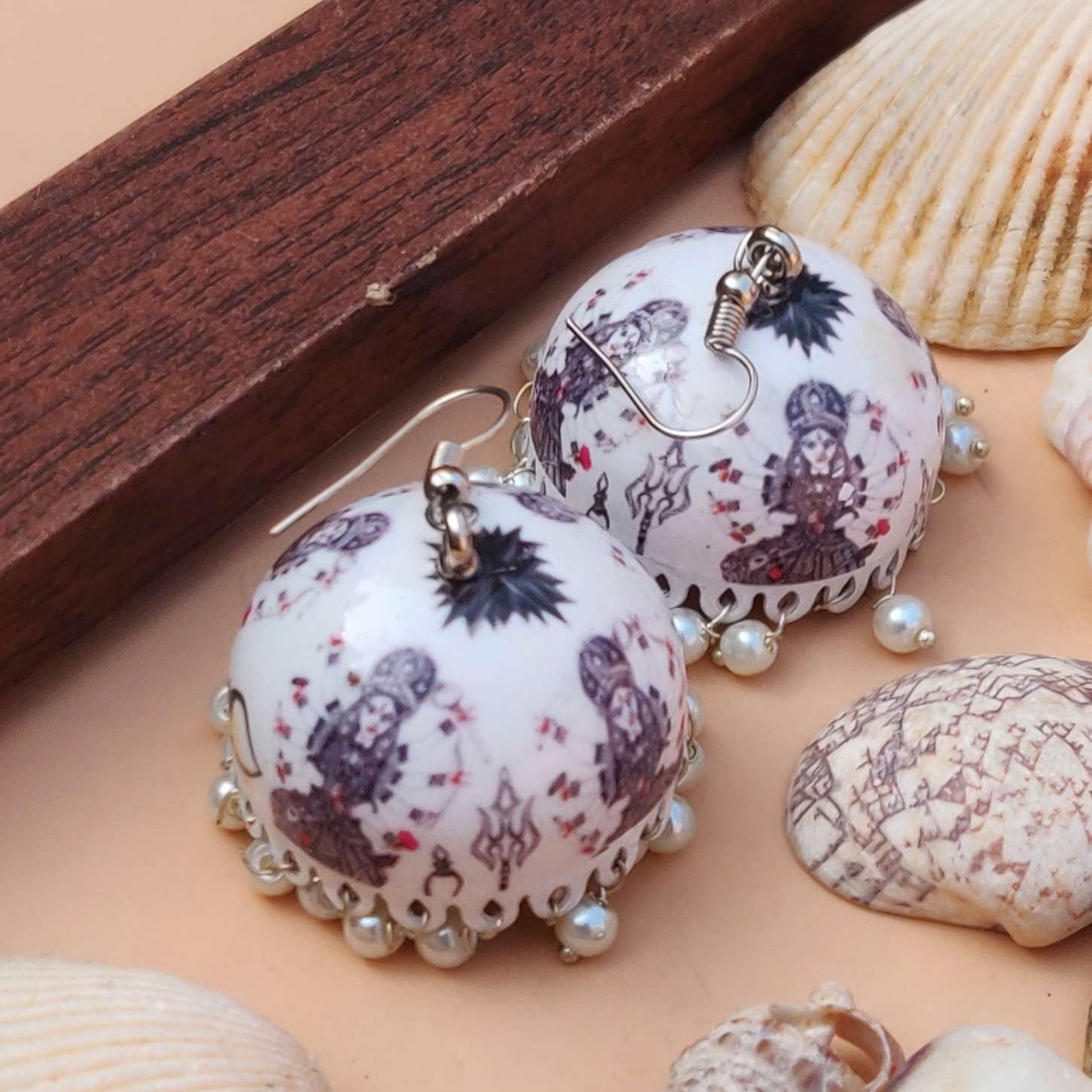 Hand-Painted Meenakari Ashtabhuja Durga Maa Jhumka Earrings