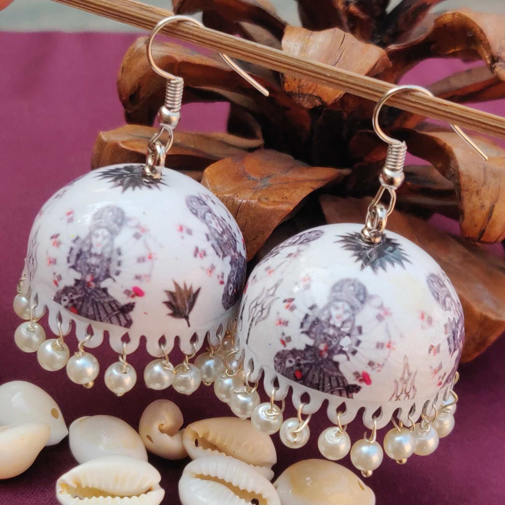 Hand-Painted Meenakari Ashtabhuja Durga Maa Jhumka Earrings