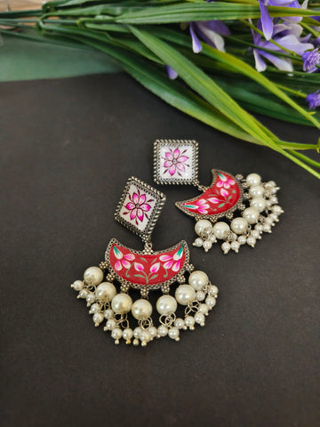 Hand-painted Beaded Chandbali Earrings, Meenakari Enamel Artwork Earrings For Women (MDYJ1055)