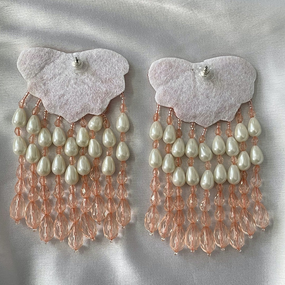 Handmade Beaded Floral Dangler Earrings, Pink