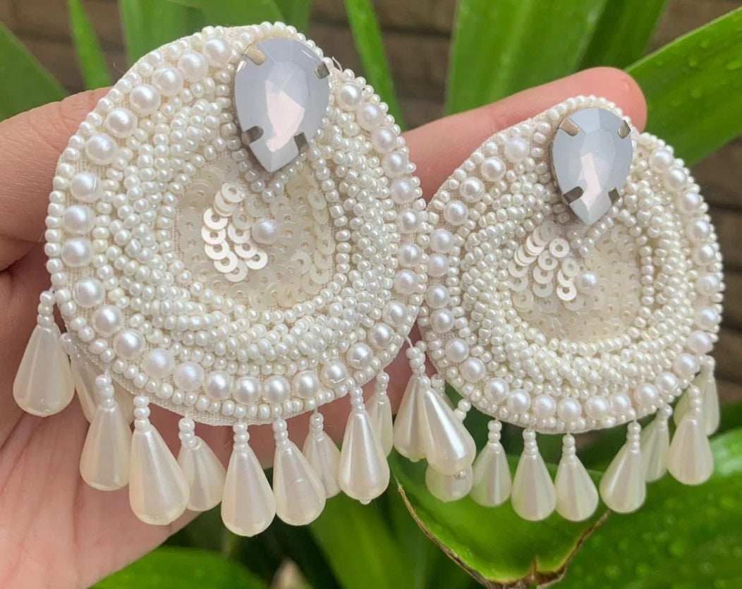 Handmade Beaded Pearl Studded Dangler Earrings