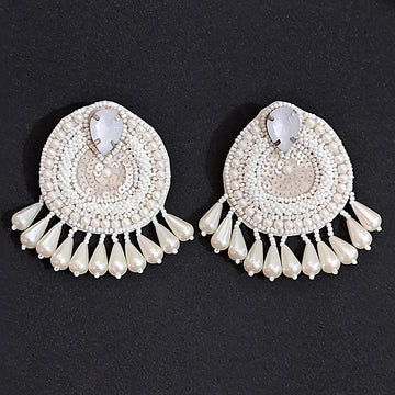 Handmade Beaded Pearl Studded Dangler Earrings