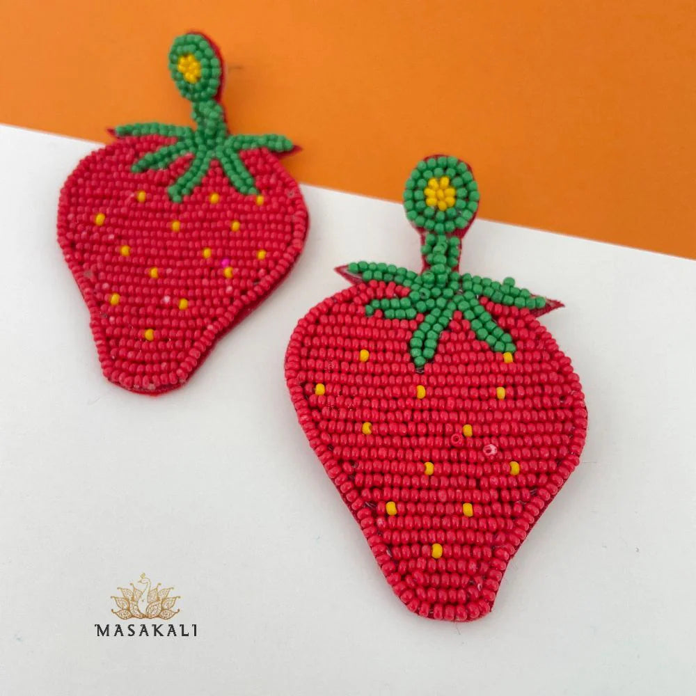 Handmade Beaded Strawberry Design Earrings