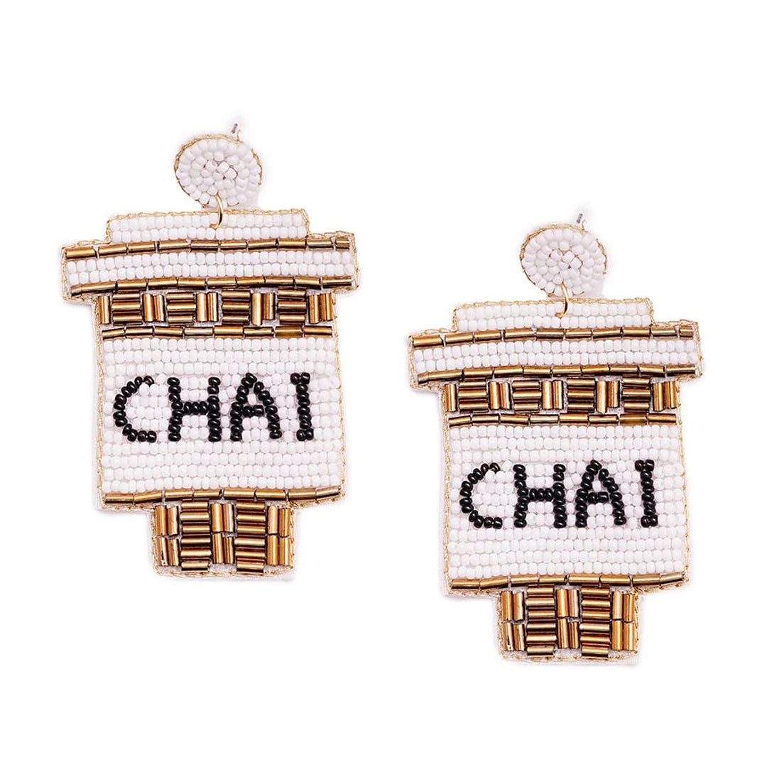 Handmade Chai Lover Beaded Quirky Earrings