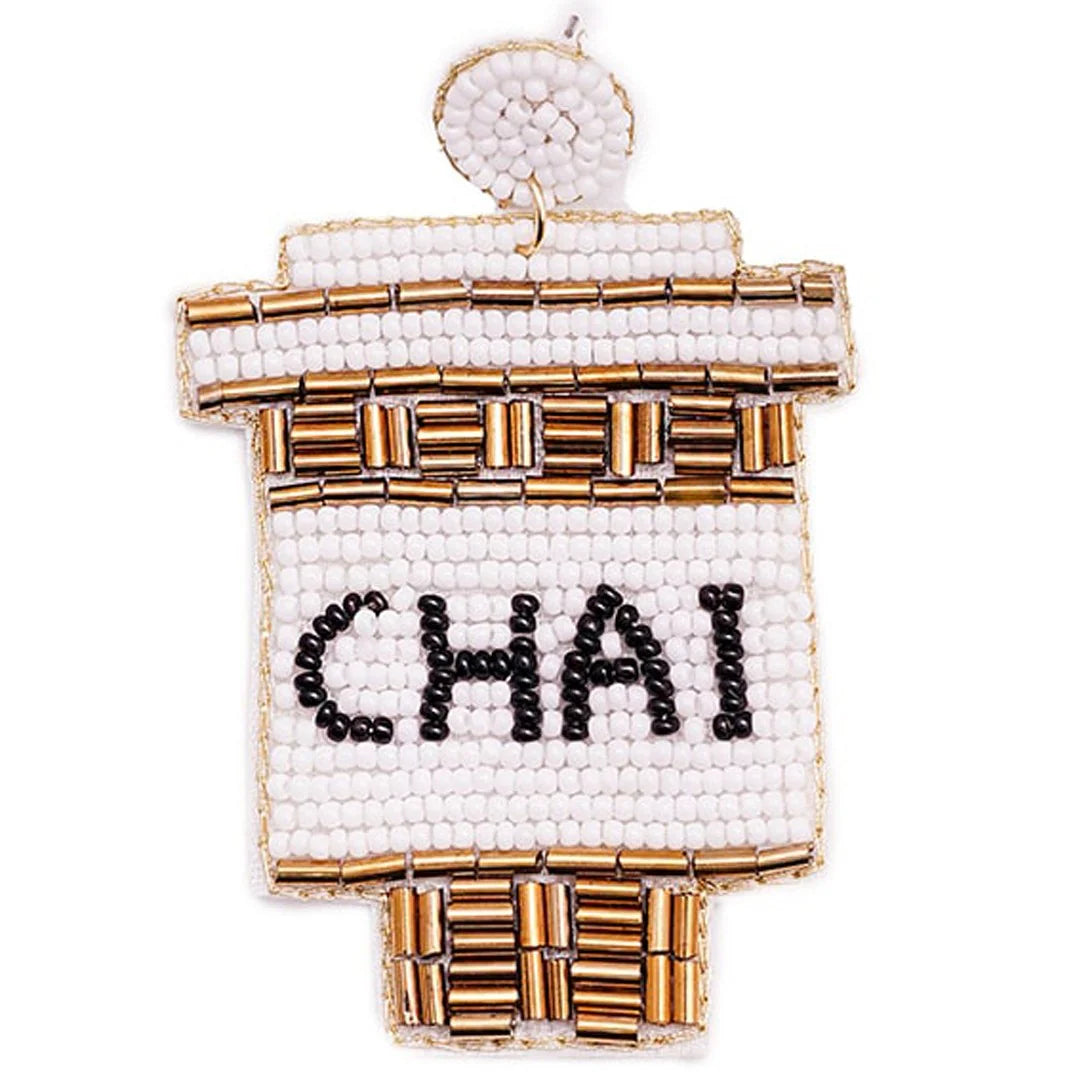 Handmade Chai Lover Beaded Quirky Earrings