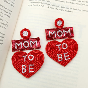 Handmade Heart-Shaped 'Mom To Be' Beaded Dangler Earrings