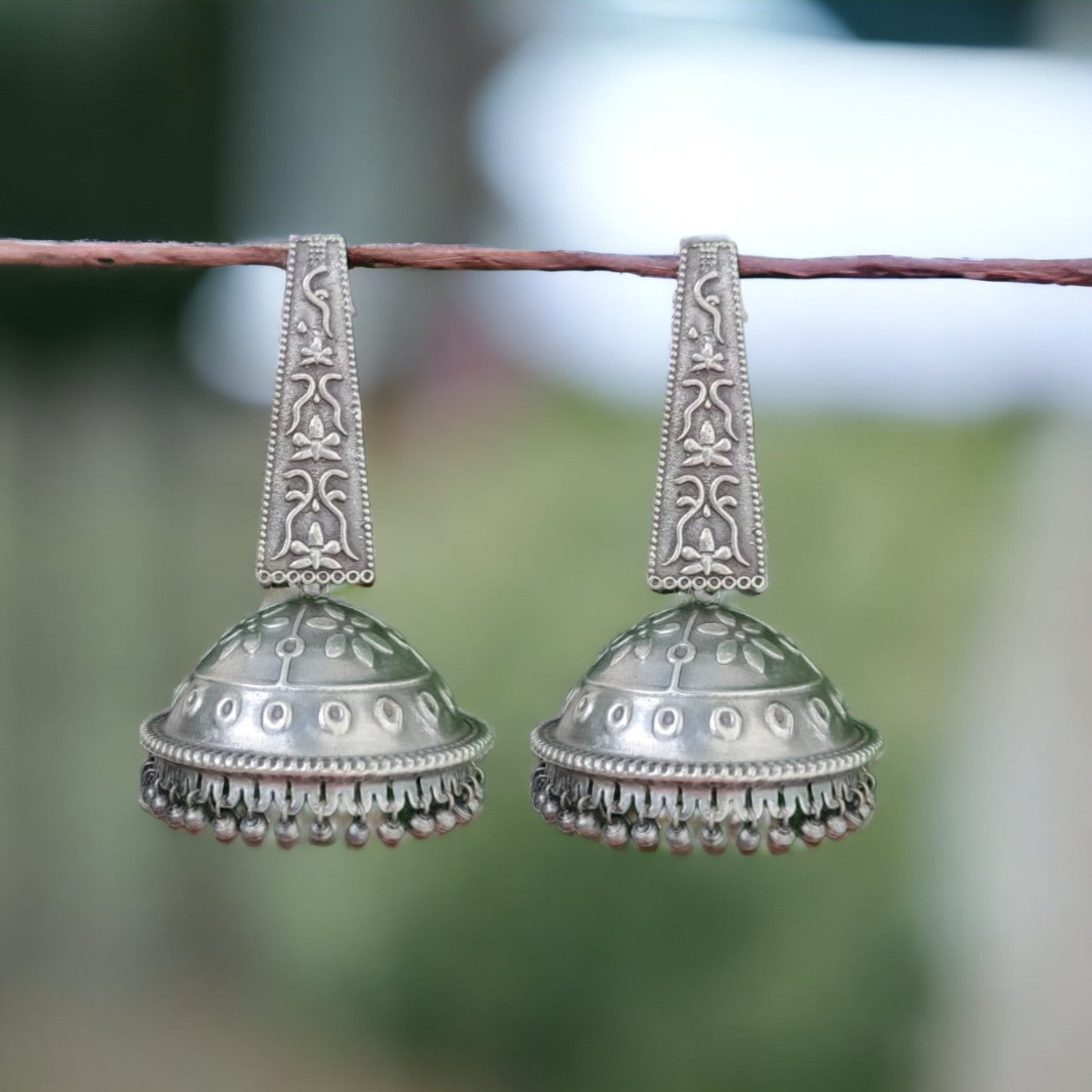 Handmade Oxidised Jhumka Earrings, Antique Look Beaded Indian Earrings