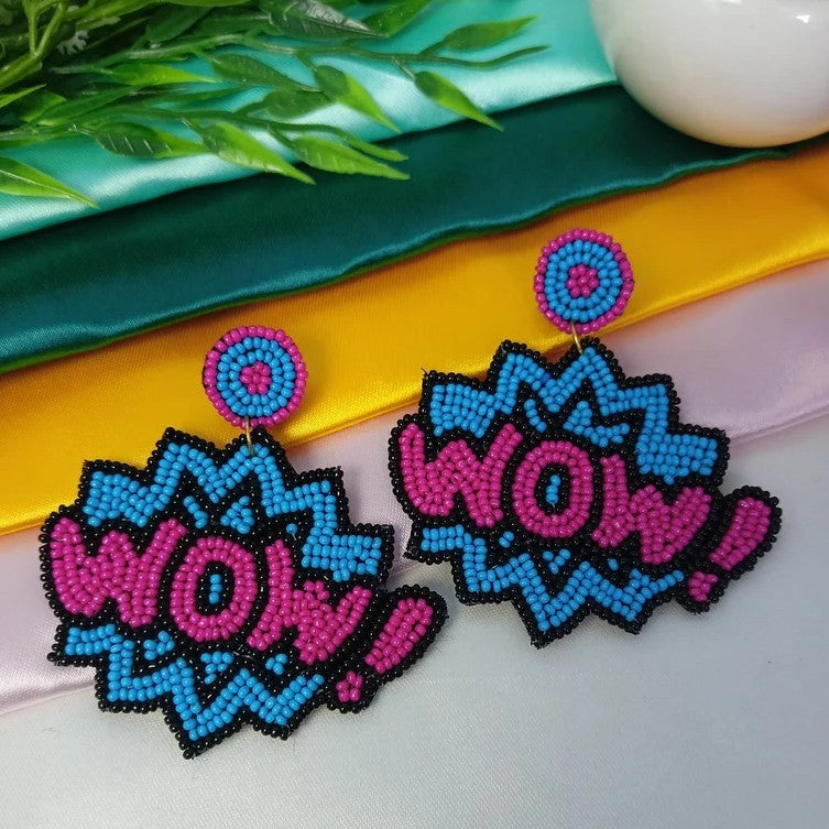 Handmade Quirky Wow Beaded Dangler Earrings