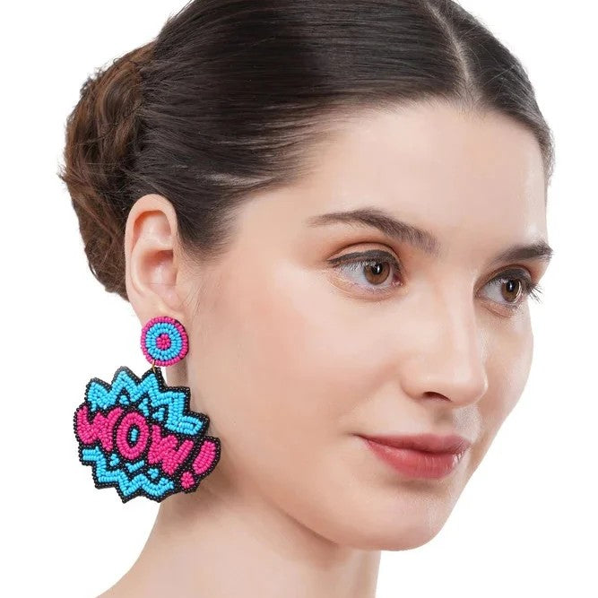 Handmade Quirky Wow Beaded Dangler Earrings