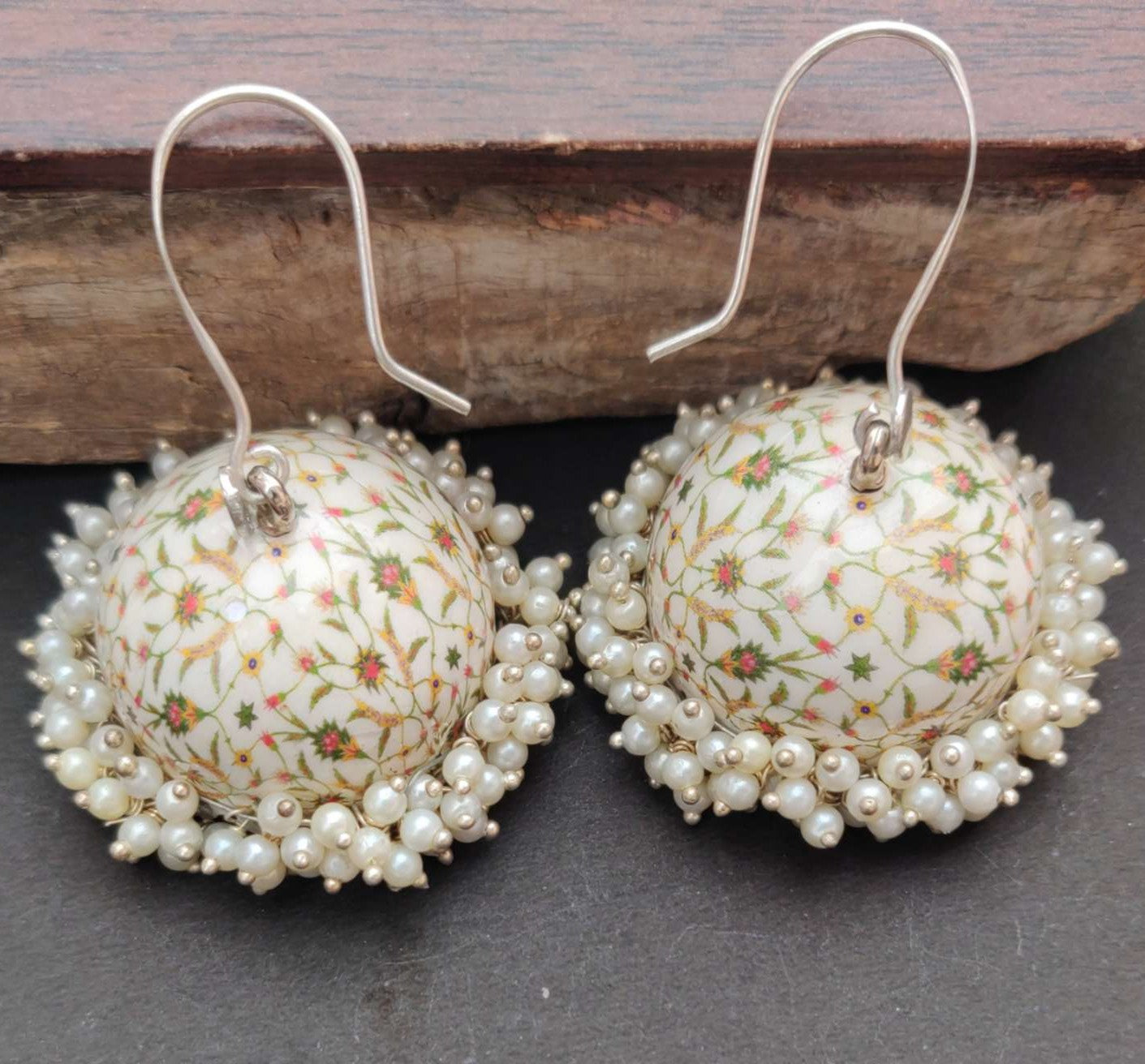 Handpainted Floral Meenakari Work Jhumka Earrings