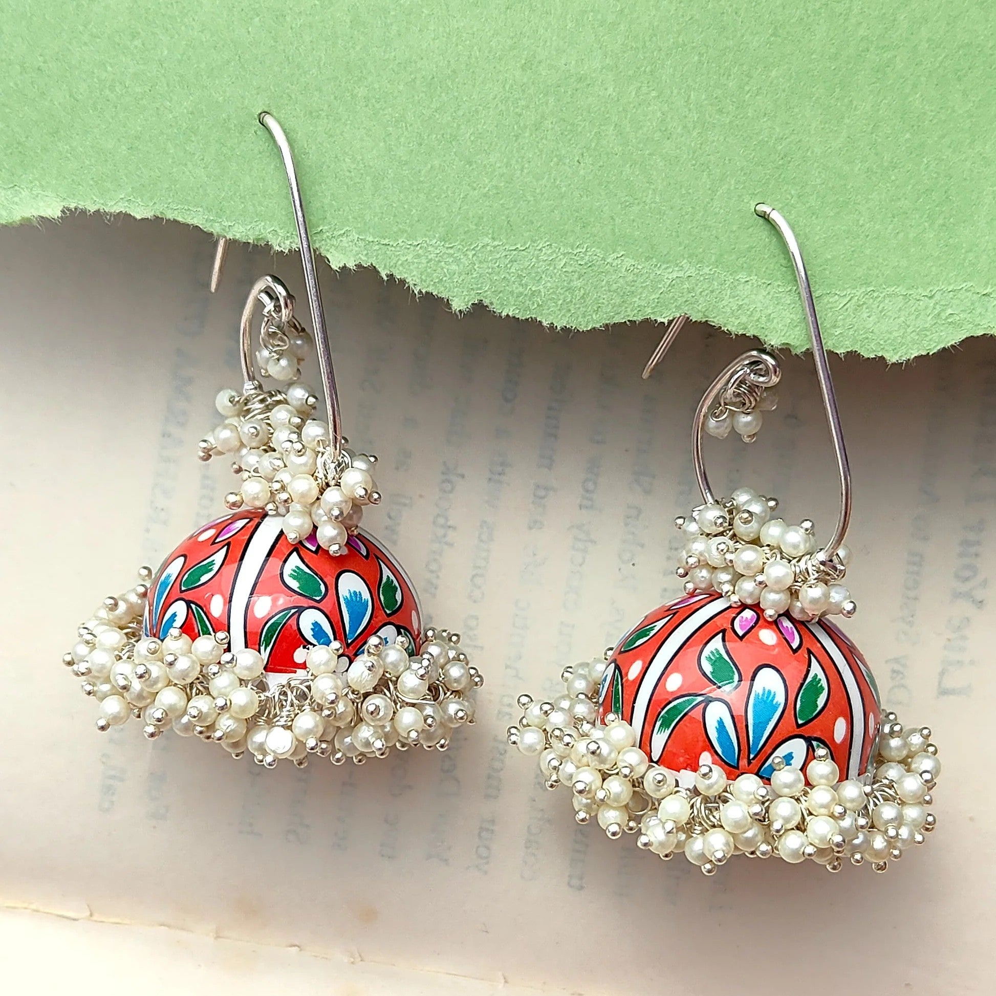 Handpainted Meenakari Beaded Floral Jhumka Earrings