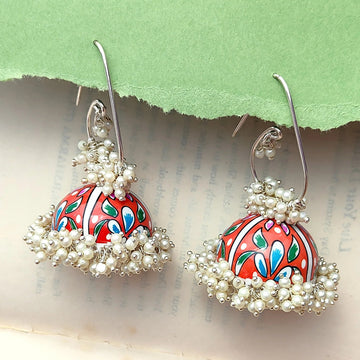 Handpainted Meenakari Beaded Floral Jhumka Earrings