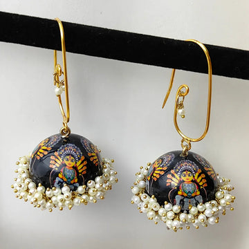 Handpainted Meenakari Goddess Durga Navratri Jhumka Earrings