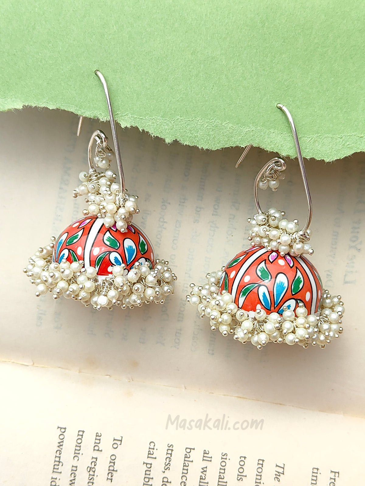 Meenakari Work Floral Enameled Handpainted Earrings Mogra Pearl Beaded Designer Jhumka