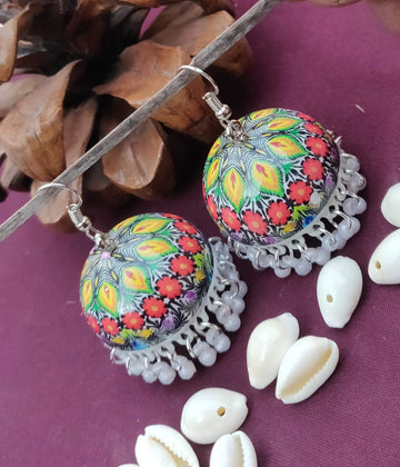 Handpainted Meenakari Work Jhumki Earrings, Rangoli Design Earrings For Women & Girls (MKMH1032)