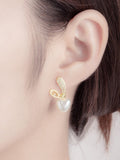 Heart-Shaped Pearl Drop Earrings, Crystal Studded Love Earrings For Women, Korean Jewellery