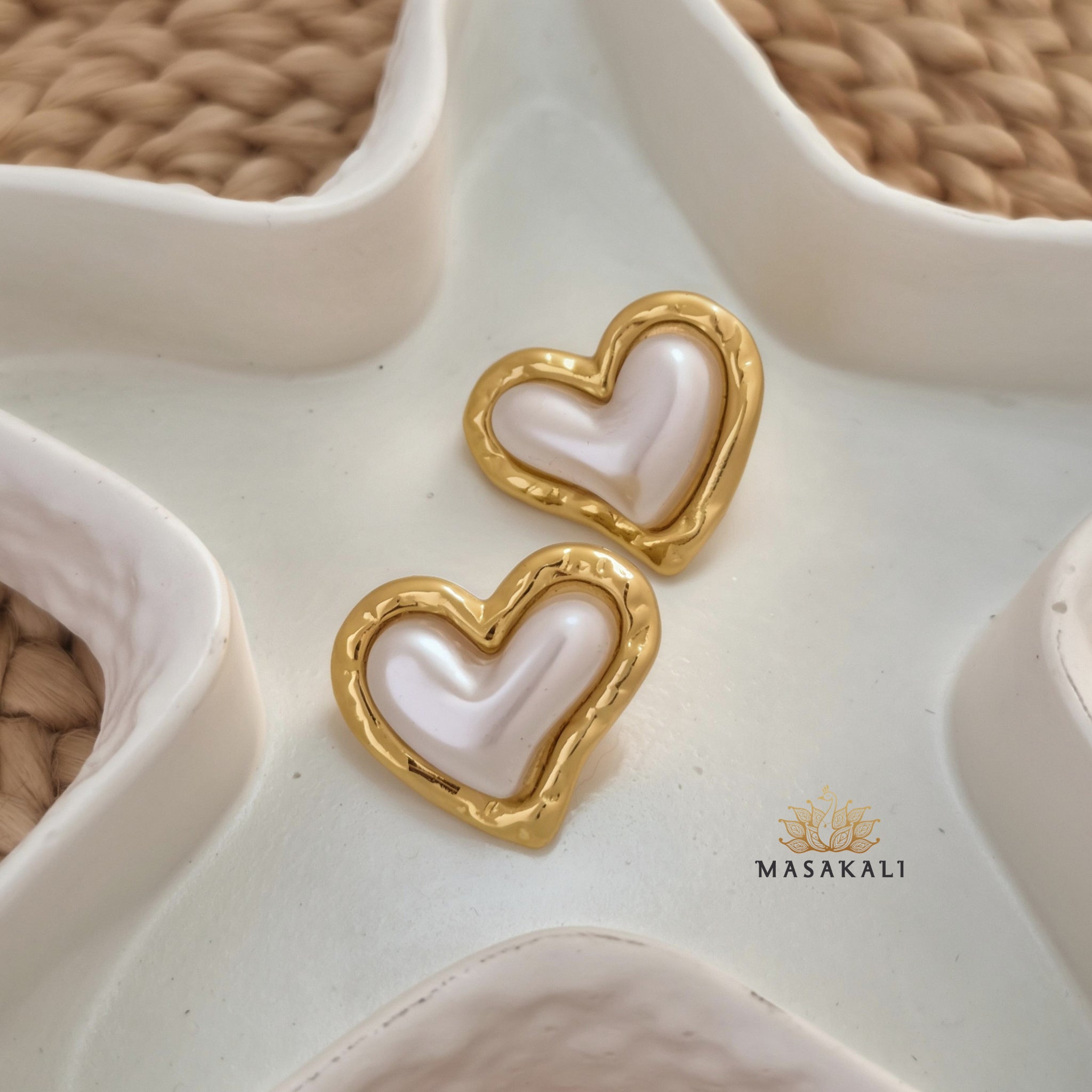 Heart-Shaped Pearl Stud Earrings