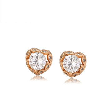 Heart-Shaped Sparkle Stud Earrings, White Zirconia Stone Studded Earrings For Women, Anniversary Gift