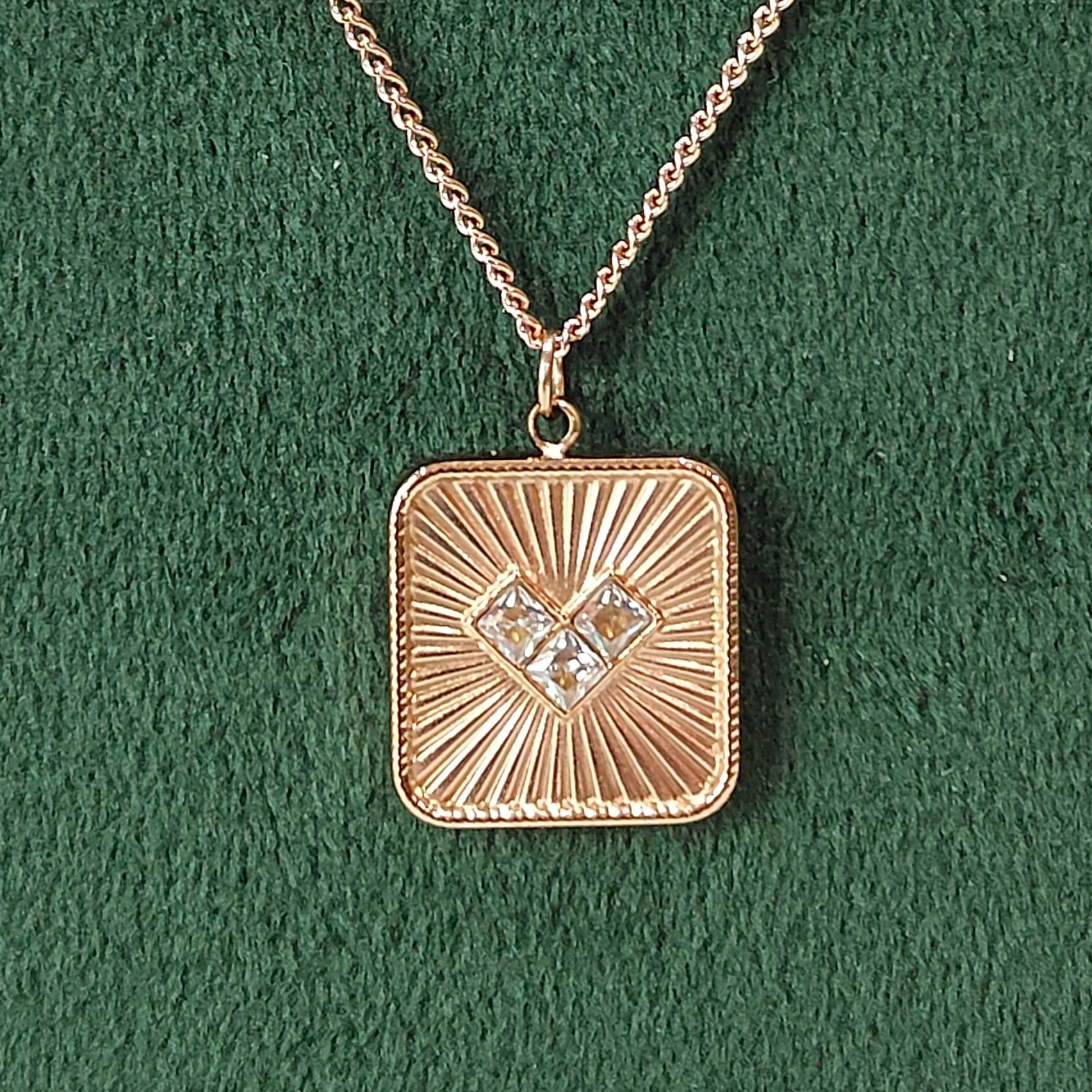 Heart Block Pendant Chain Necklace, White Zircon Rose Gold Pendant Necklace For Women