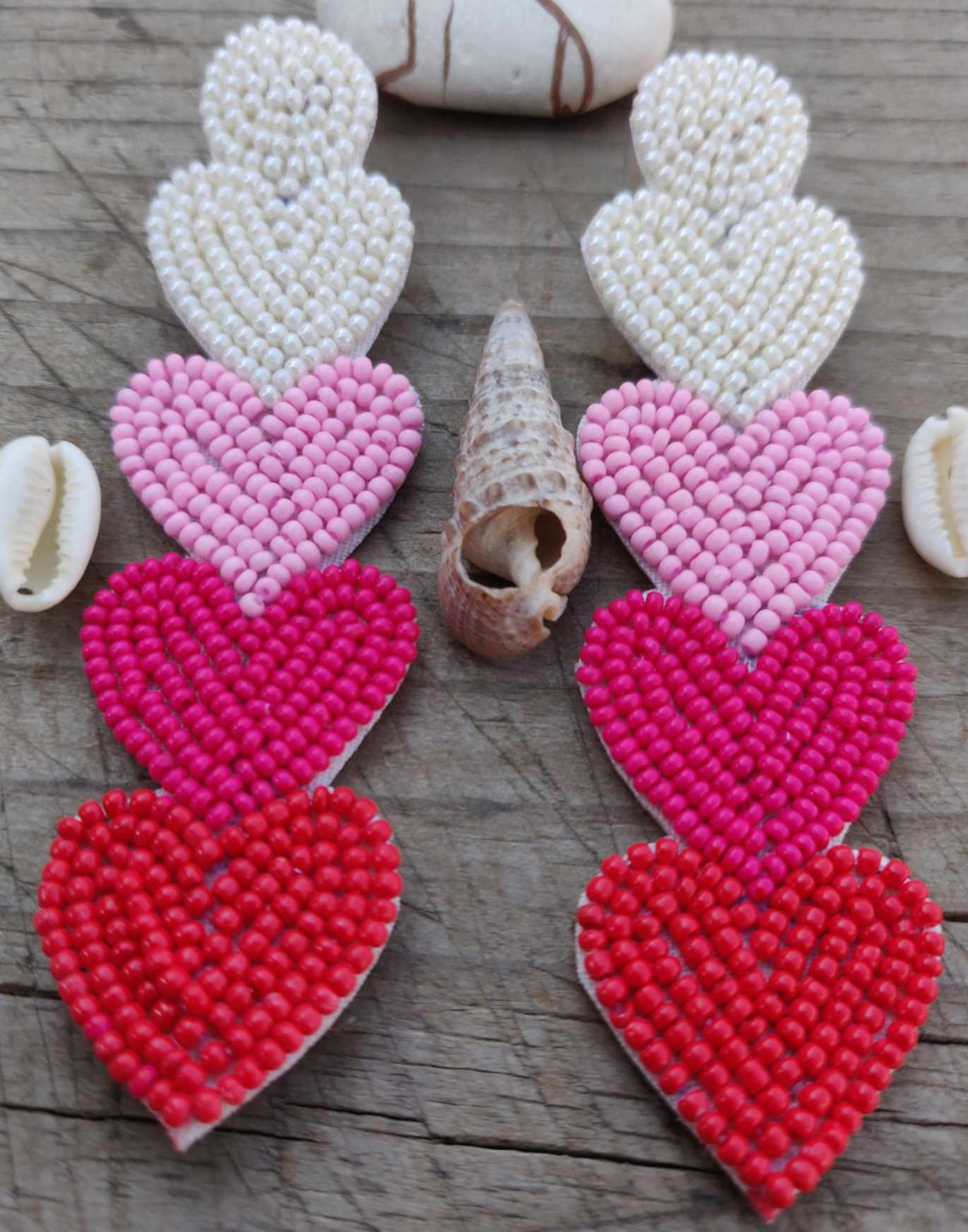 Heart Shaped Beaded Earrings, Embroidered Quirky Love Drop Earrings For Women (MKMH1040)