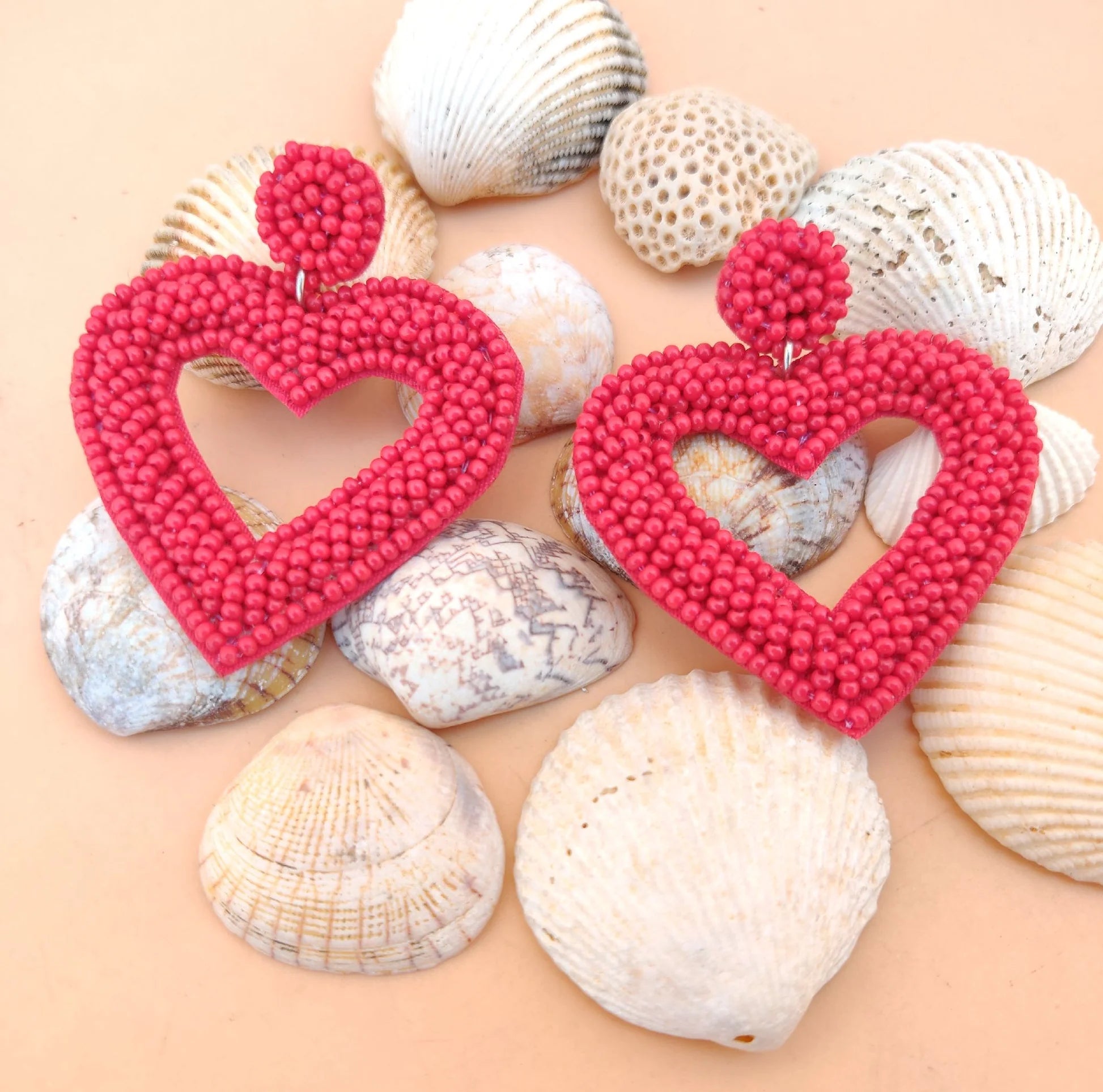 Heart Shaped Handmade Beaded Dangler Earrings