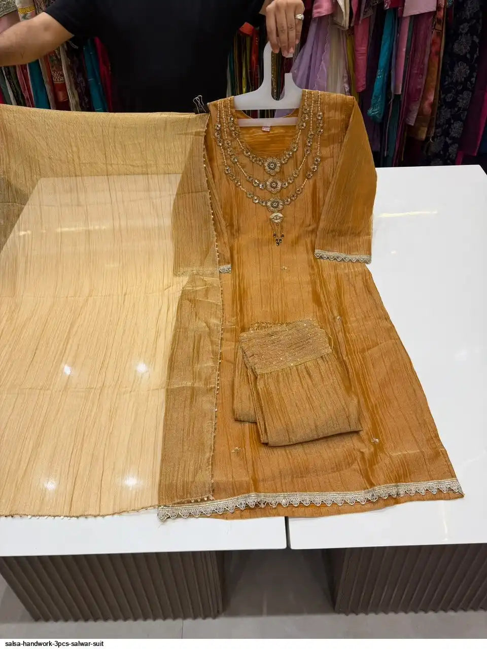 Heavy Salsa Fabric 3-Piece Handwork Kurti Palazzo Set