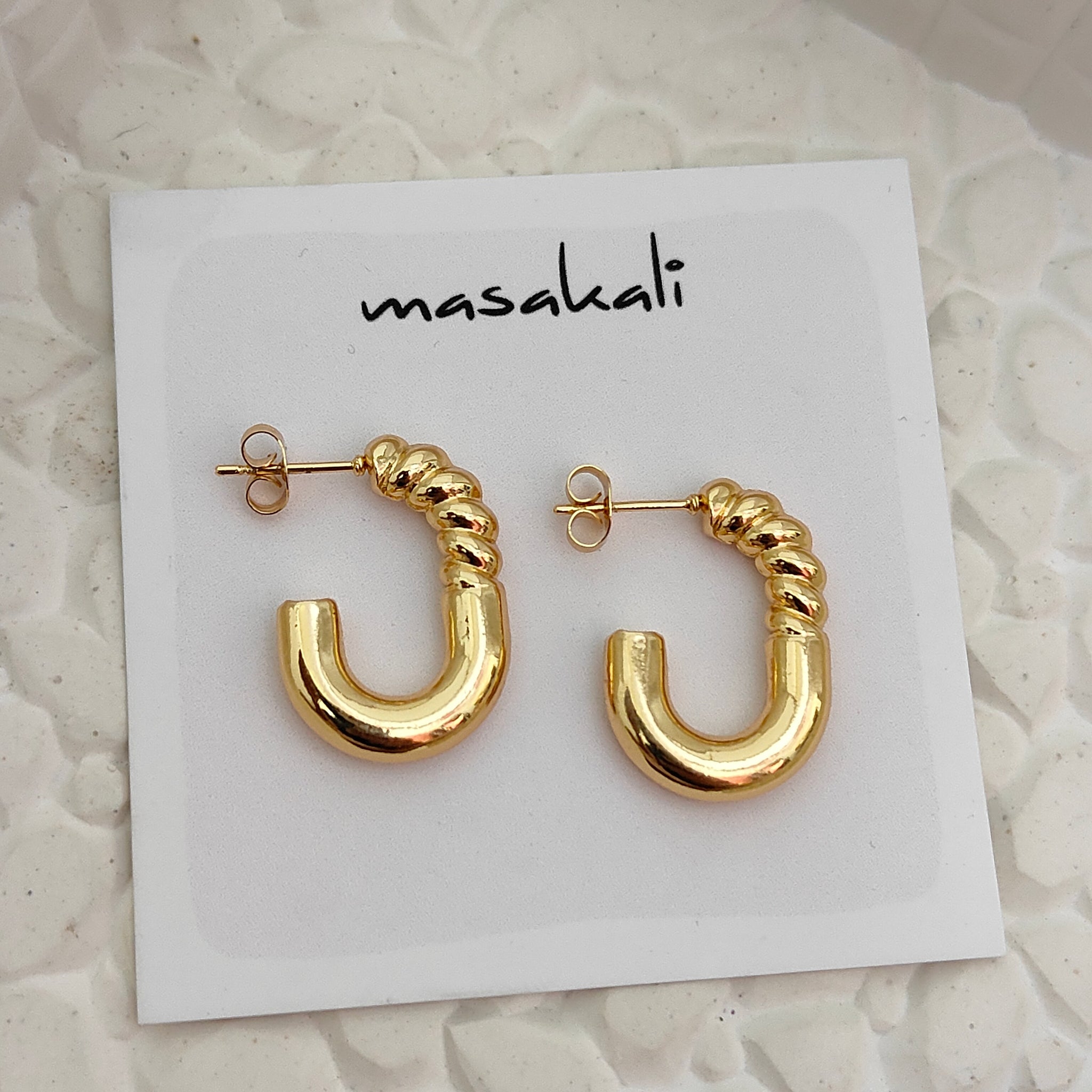 Hip Hop Chunky Earrings, Stainless Steel, Gold-toned Hoops