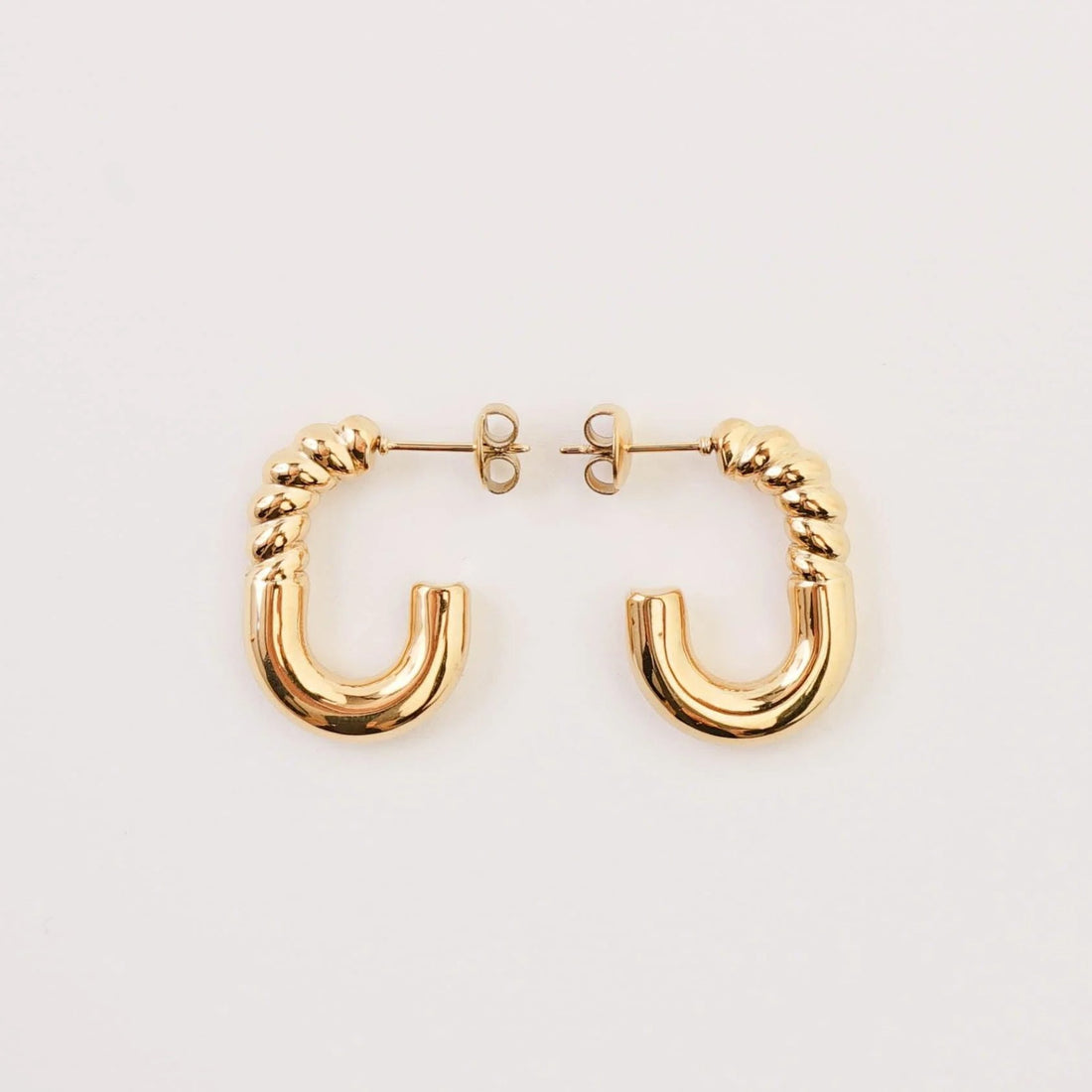 Hip Hop Chunky Earrings, Stainless Steel, Gold-toned Hoops