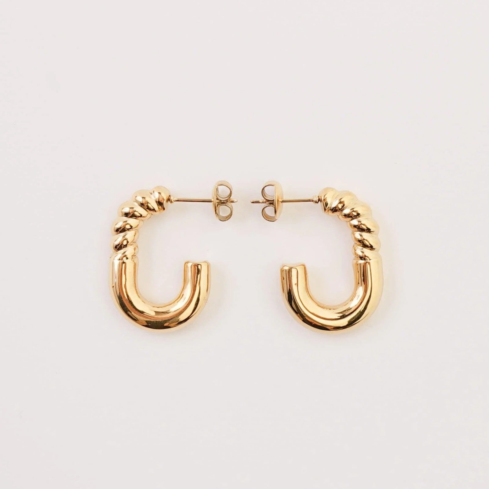 Hip Hop Chunky Earrings, Stainless Steel, Gold-toned Hoops