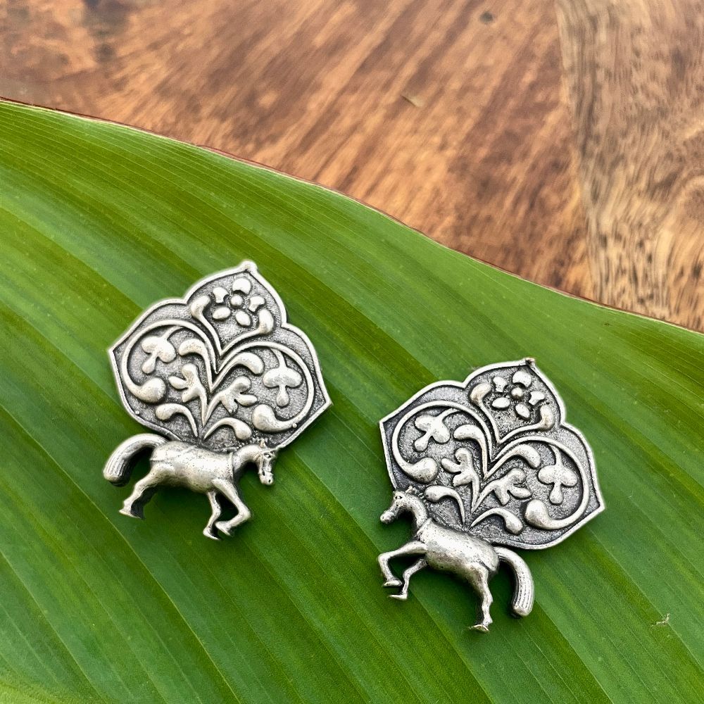 Horse Design Silver Look-alike Stud Earrings