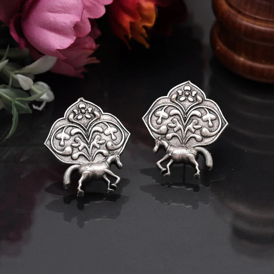 Horse Design Silver Look-alike Stud Earrings
