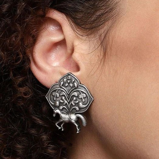 Horse Design Silver Look-alike Stud Earrings