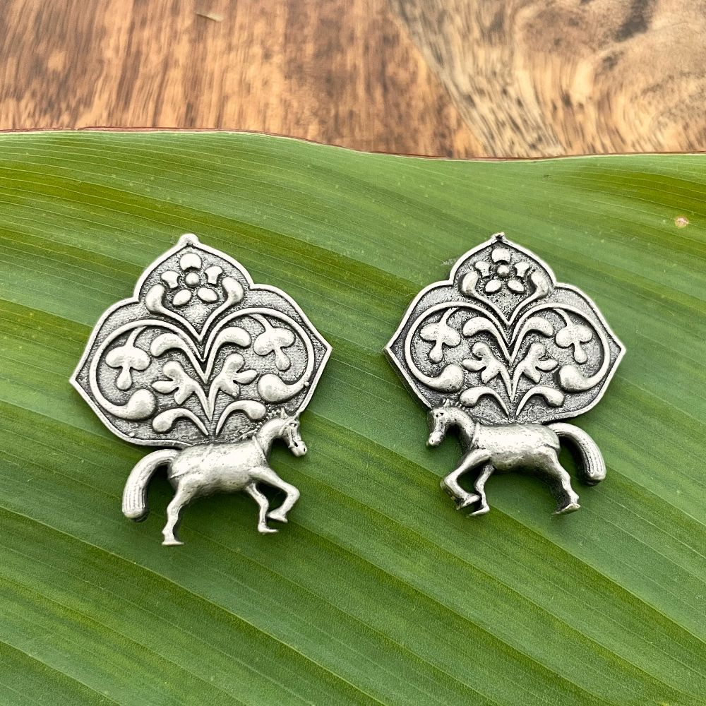 Horse Design Silver Look-alike Stud Earrings