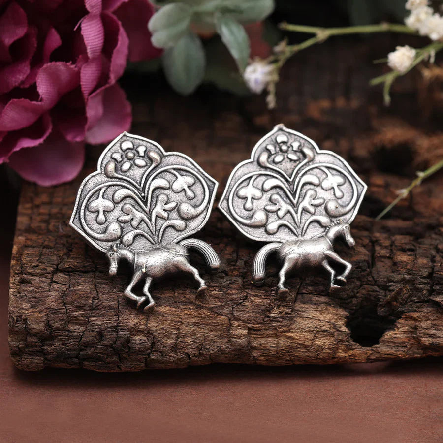 Horse Design Silver Look-alike Stud Earrings